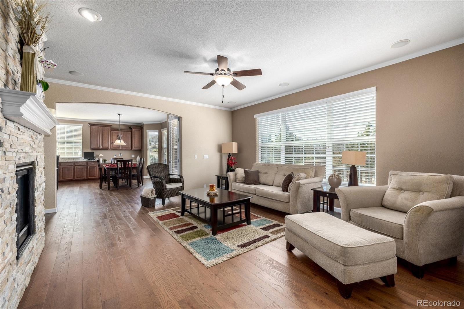 3422 Vestal Loop Broomfield, CO 80023 - Photo 12 of 50 a living room with fireplace furniture and a wooden floor