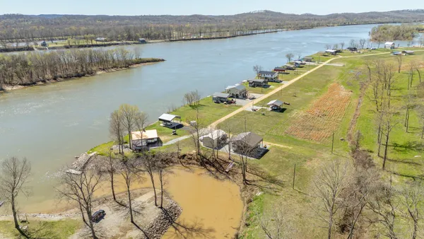 a view of a lake in middle of the town