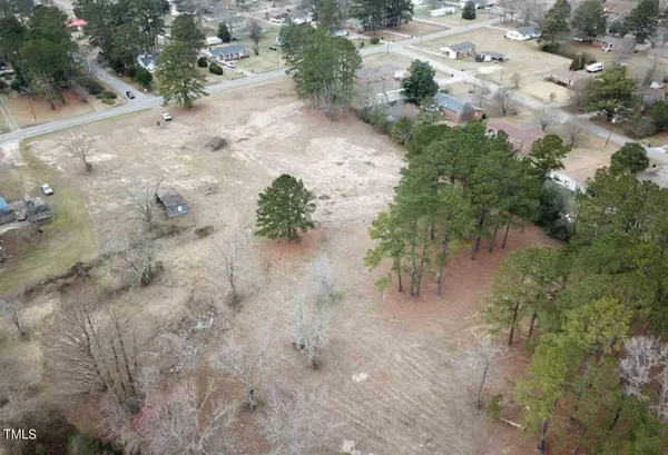 a view of a dry yard with lots of green space