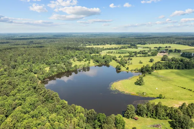 a view of a lake with a yard