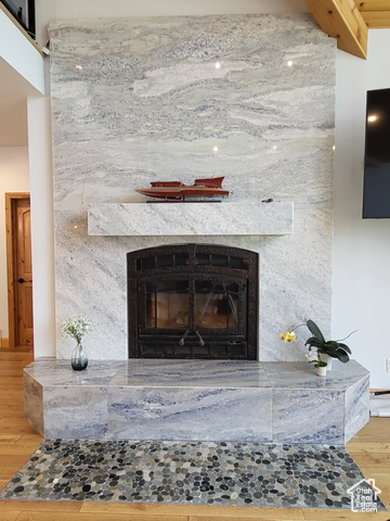 1406 South Bartholomew Cyn Road Springville, UT 84663 - Photo 10 of 19 Detailed view of a glass covered fireplace and wood finished floors