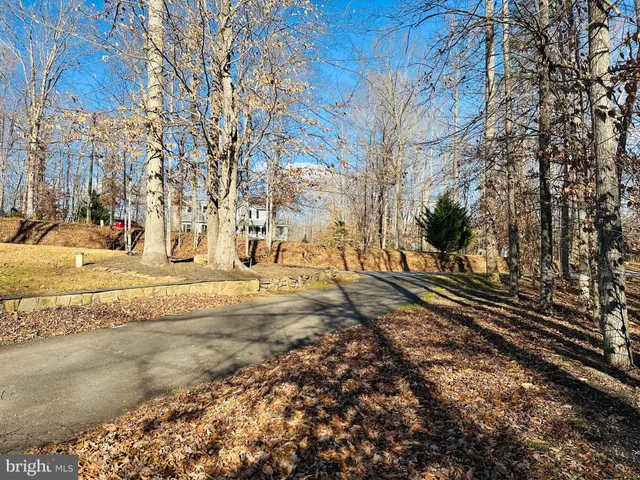 a view of a yard with snow on the road