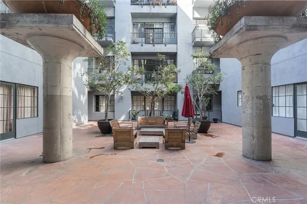 a view of a building with patio