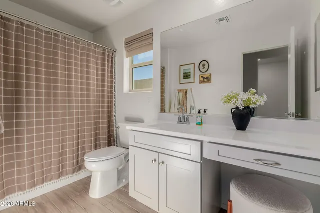 a bathroom with a sink a toilet and a mirror