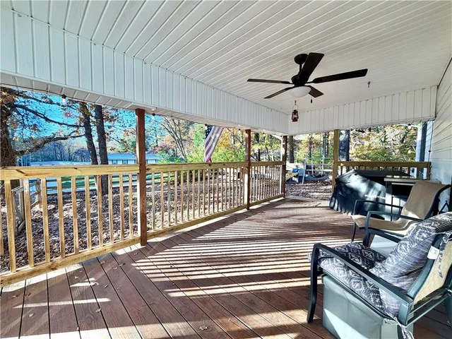 a view of a patio with a tv
