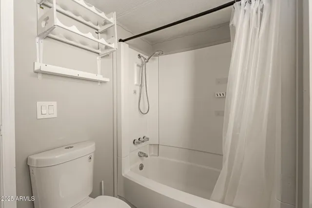 a bathroom with a shower a toilet and a shower