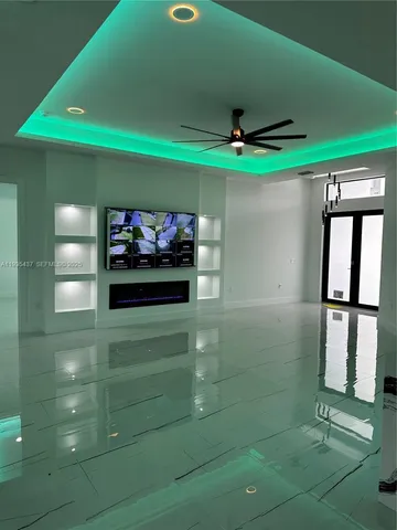 a bathroom with a shower and a mirror