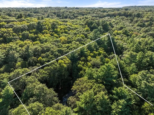 an aerial view of a yard