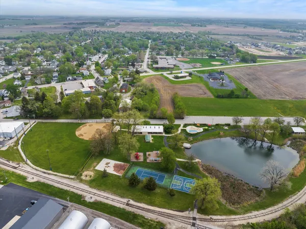 an aerial view of a garden