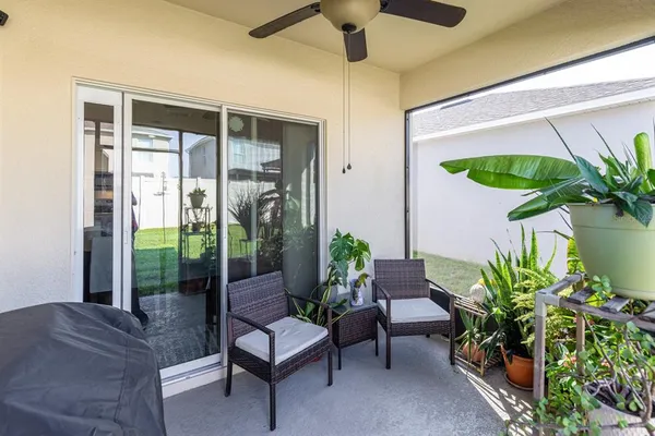 a building outdoor space with patio furniture