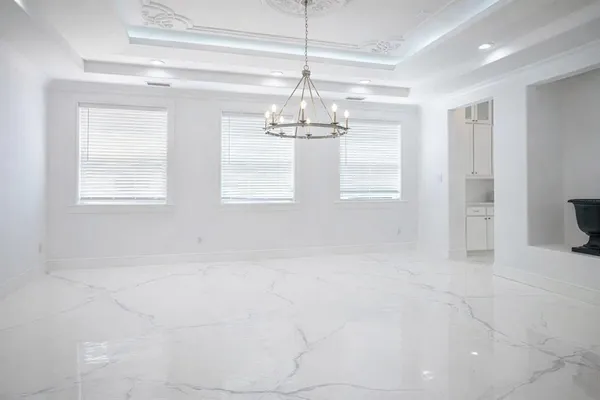 a view of a chandelier in a room