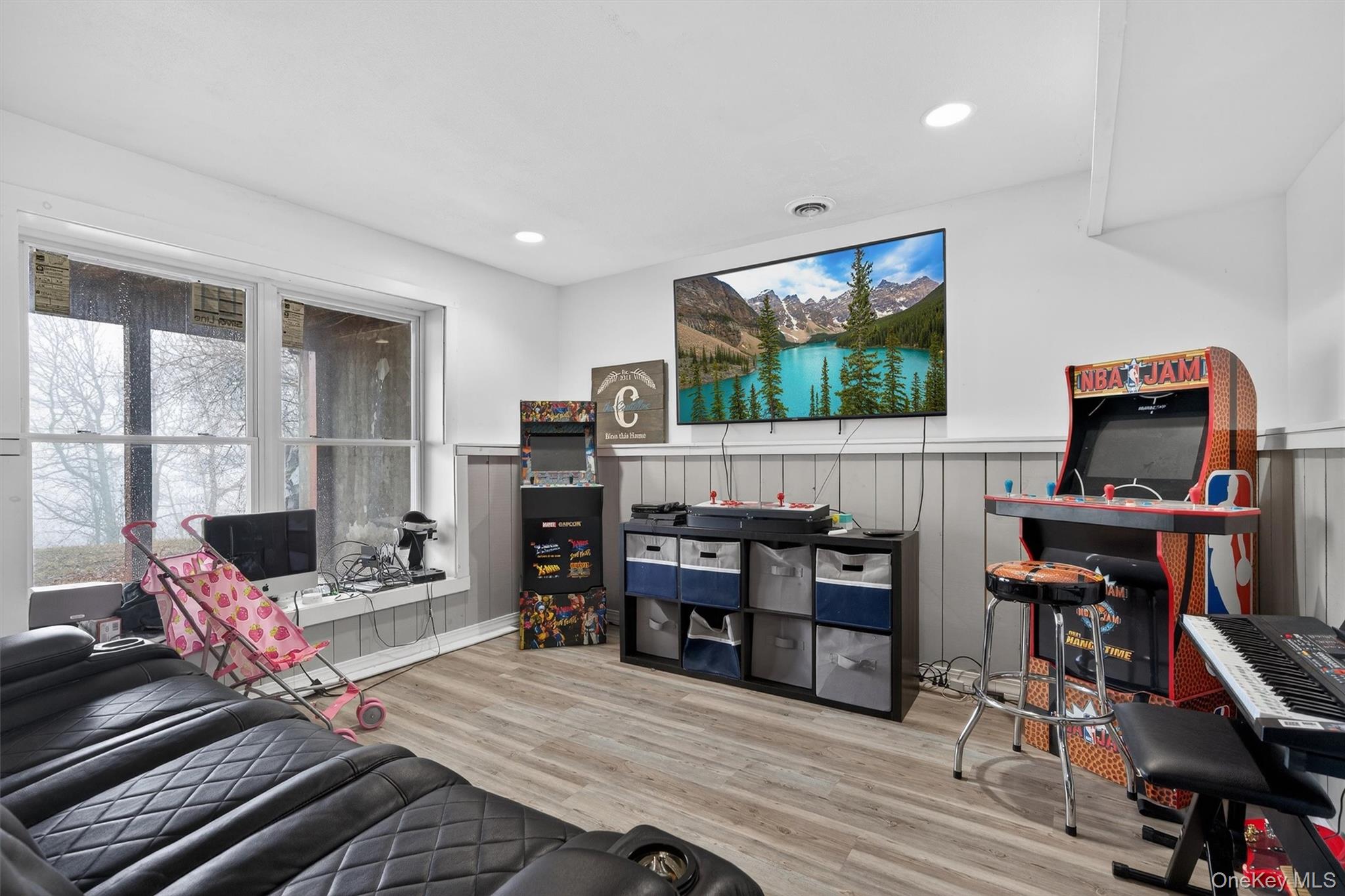 71 Eagle Crest Road Port Jervis, NY 12771 - Photo 36 of 45 Playroom featuring wainscoating, light wood-style flooring, and recessed lighting