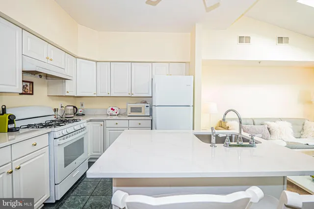 a kitchen with a sink and a refrigerator