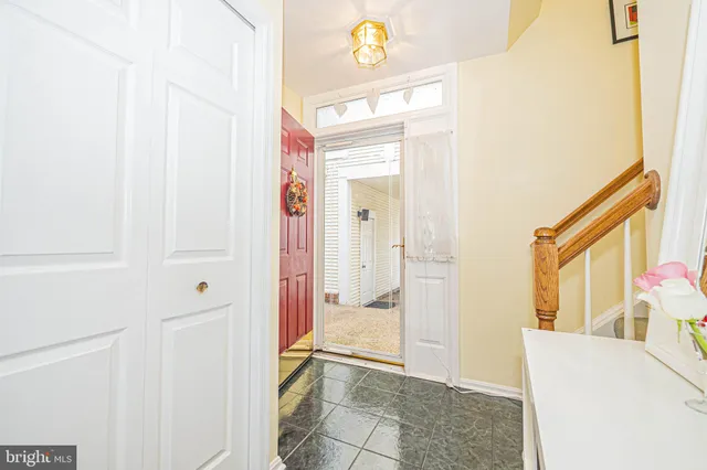 a view of a hallway with painted walls