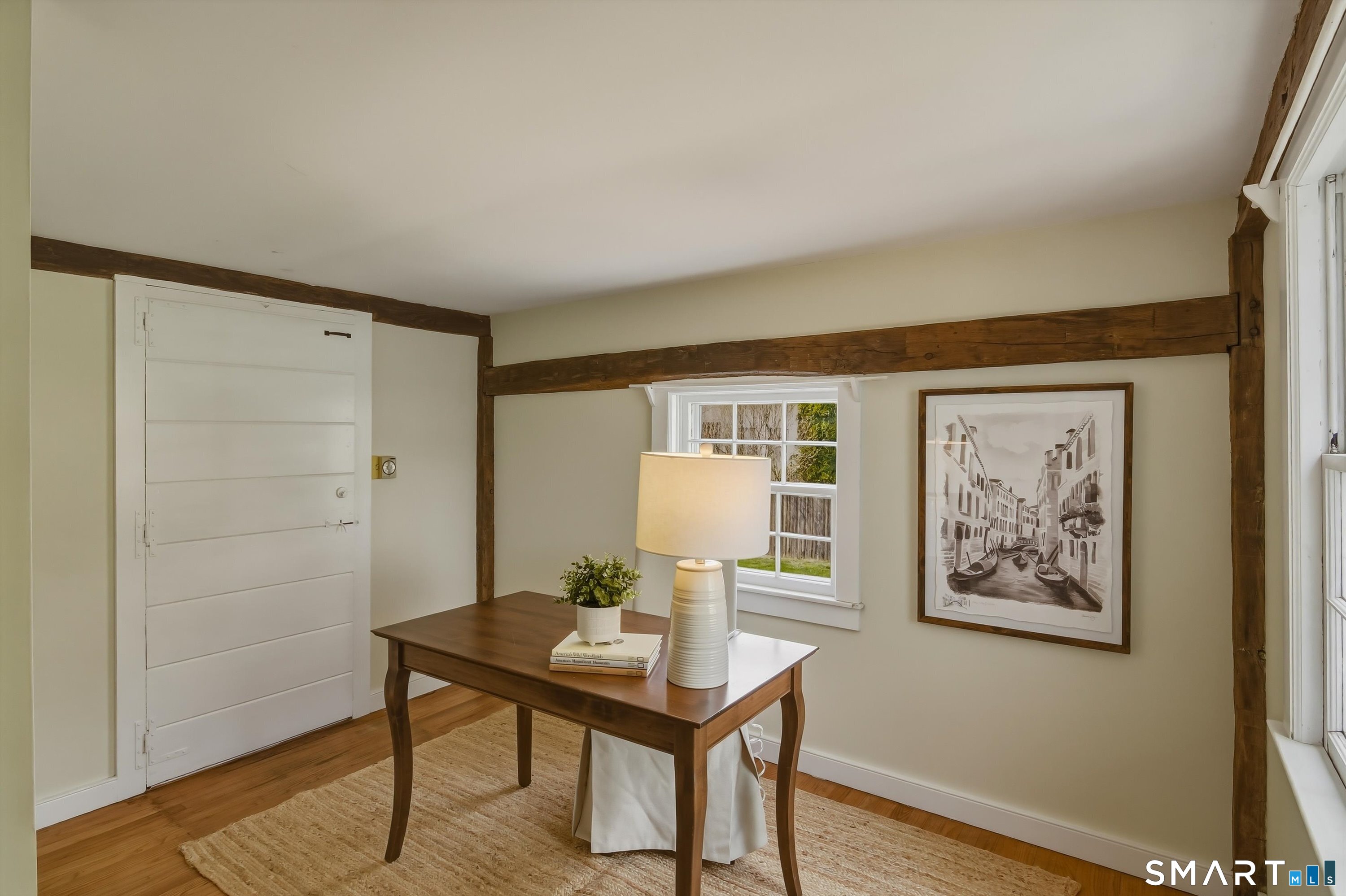 48 State Street Guilford, CT 06437 - Photo 4 of 40 Main Level Office Area with Exposed Post & Beam
