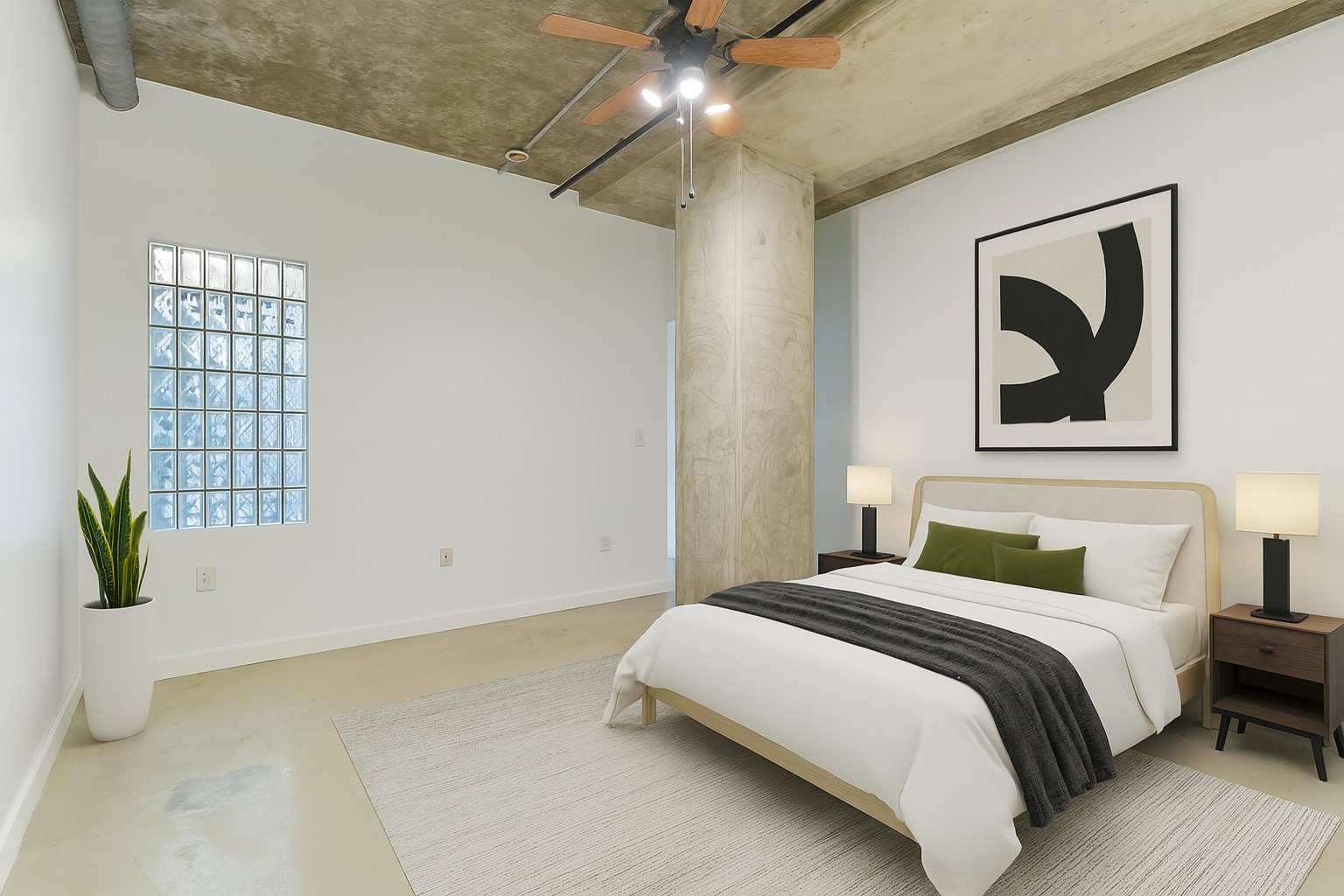 2000 Bagby Street, Unit 2401 Houston, TX 77002 - Photo 17 of 39 a bedroom with a bed and a painting on the wall