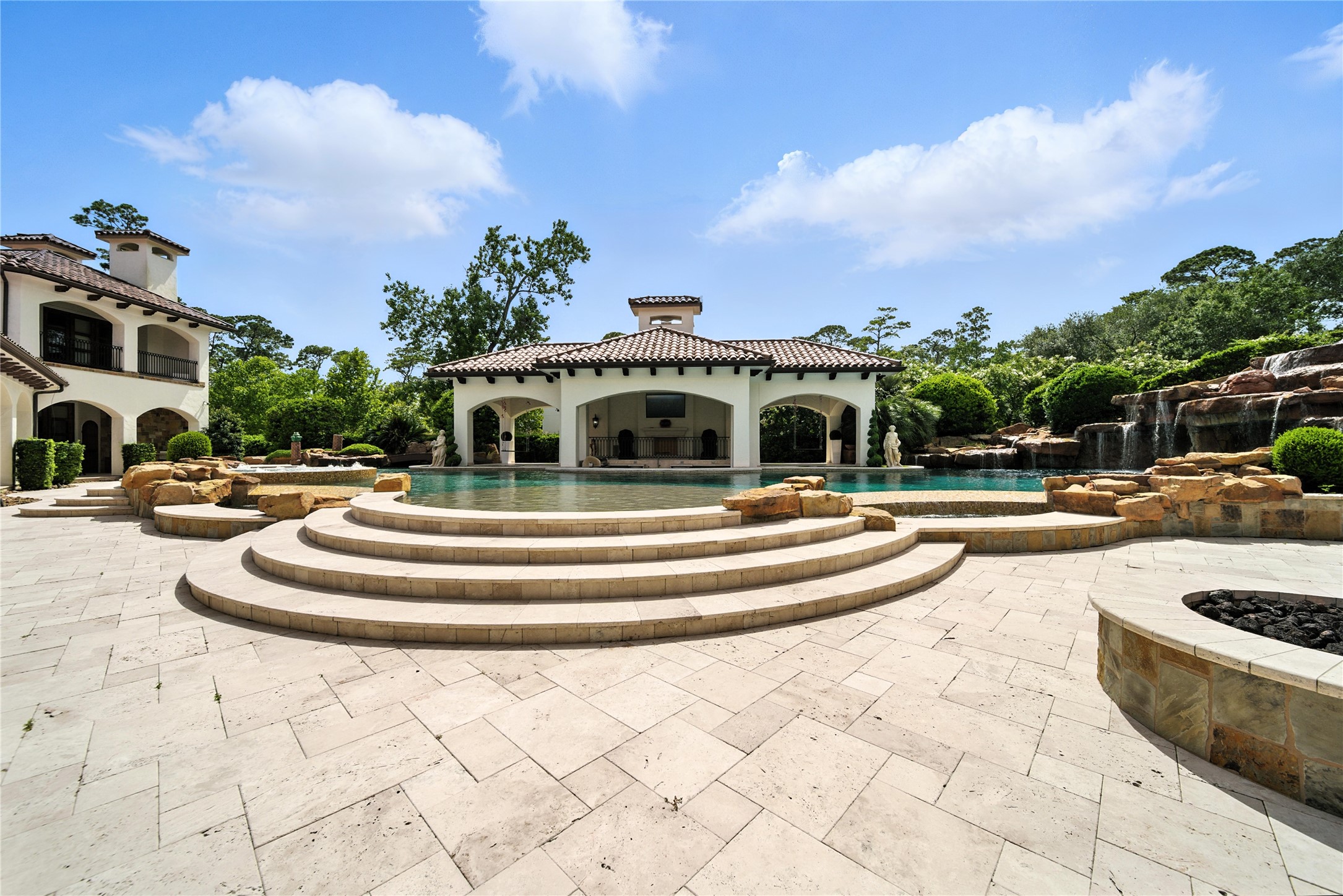 701 West Friar Tuck Lane Houston, TX 77024 - Photo 32 of 43 a swimming pool with outdoor seating and barbeque oven