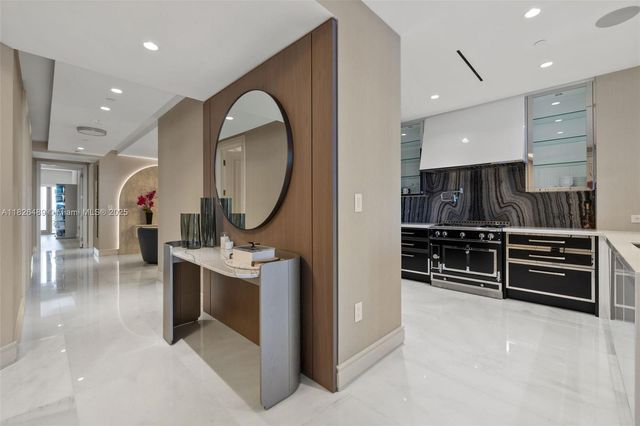 a view of a garden with an ocean