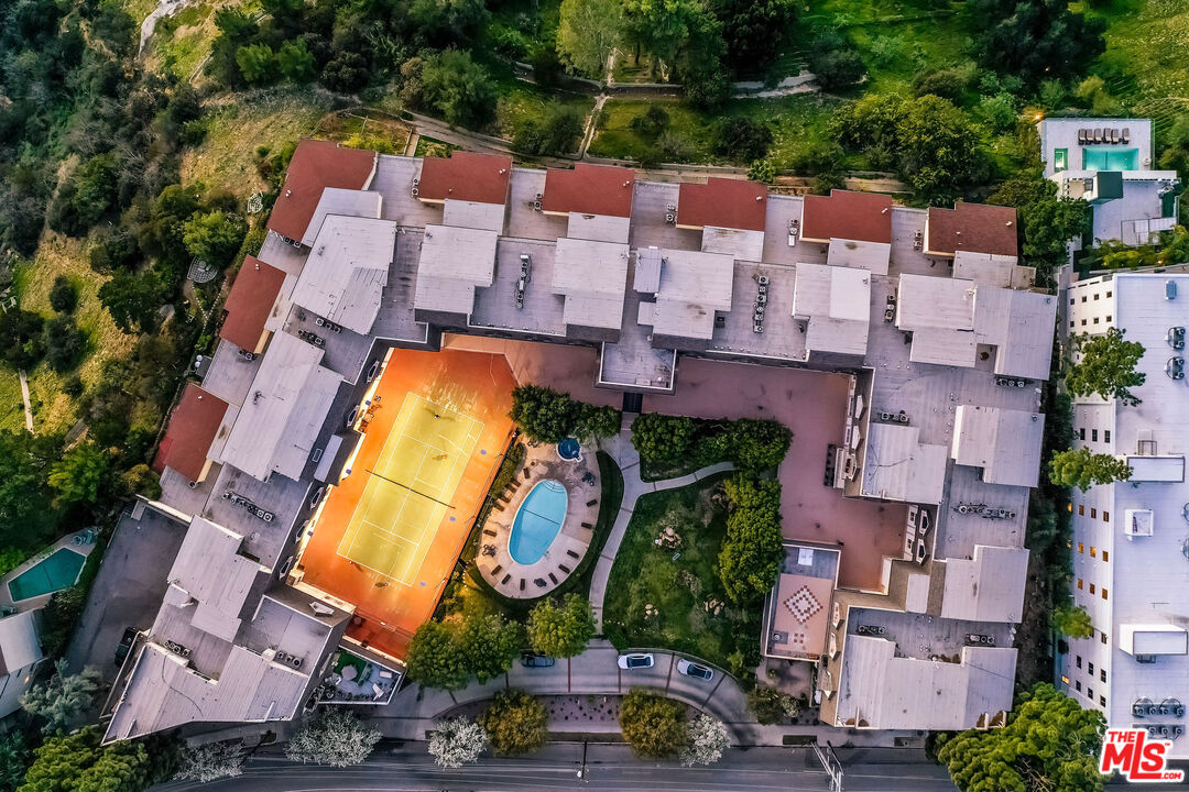 2385 Roscomare Road, Unit F4 Los Angeles, CA 90077 - Photo 55 of 57 an aerial view of house with a swimming pool and outdoor space
