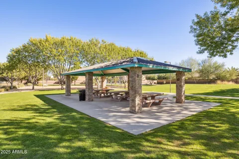 a view of a park with swings