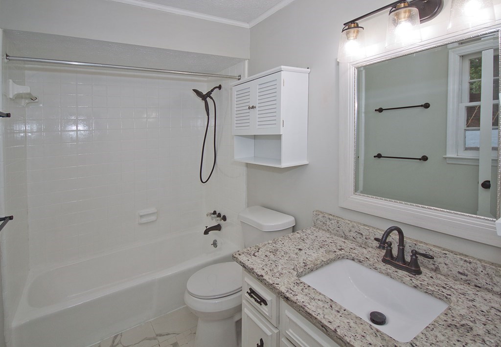 6838 Buckeye Way Columbus, GA 31904 - Photo 23 of 34 a bathroom with a granite countertop sink toilet and shower