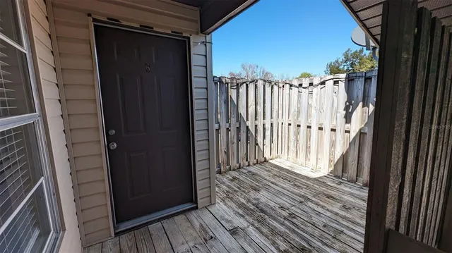 a view of wooden balcony