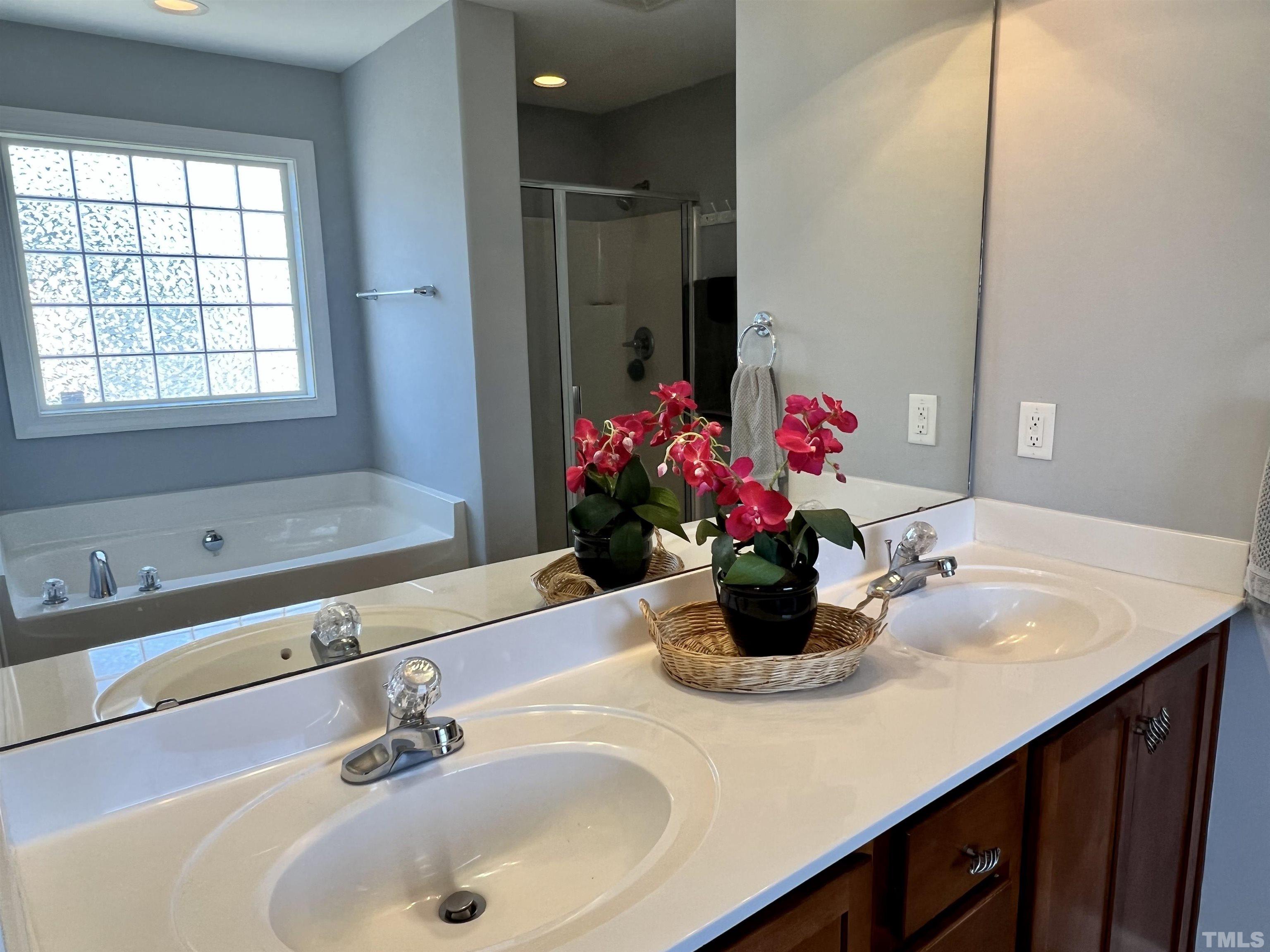 2231 Stoney Spring Drive Raleigh, NC 27610 - Photo 6 of 18 a bathroom with a sink vanity and a mirror