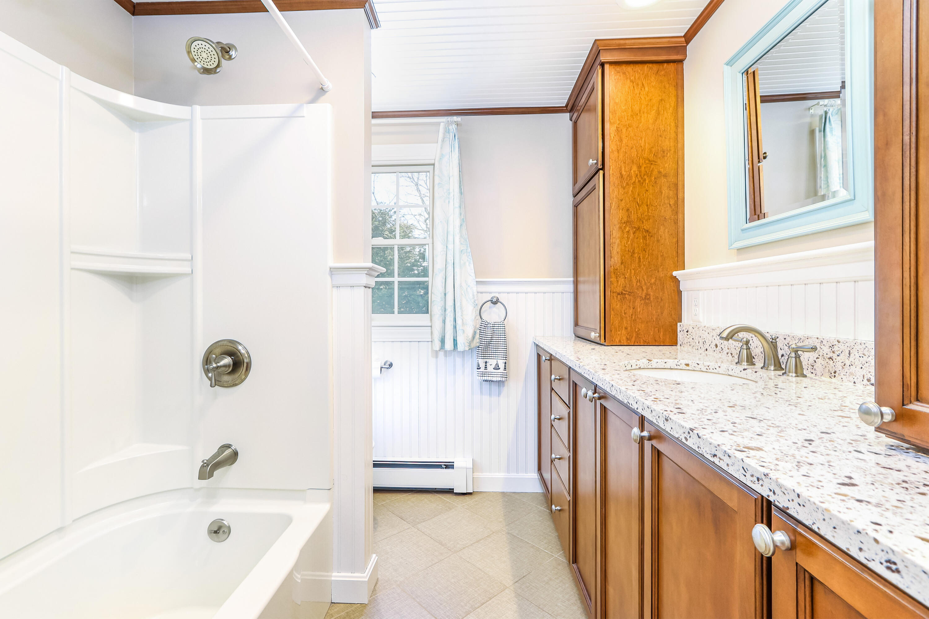 15 Captain Small Road South Yarmouth, MA 02664 - Photo 17 of 22 a bathroom with a granite countertop sink a mirror and a bathtub