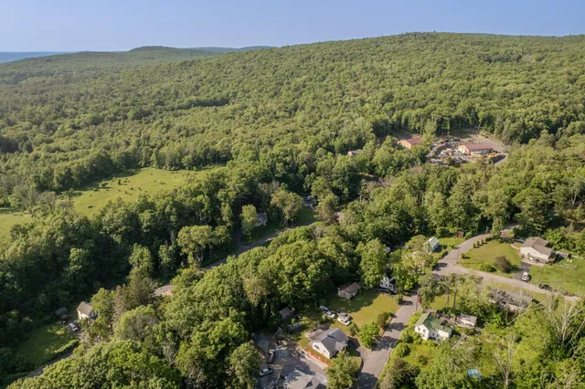 a view of a green field with lots of trees