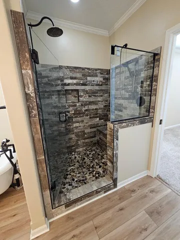 a bathroom with a shower