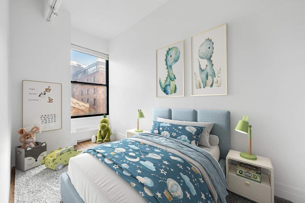 1 Main Street, Unit 2J Brooklyn, NY 11201 - Photo 15 of 23 a bedroom with a bed a painting on the wall and a window