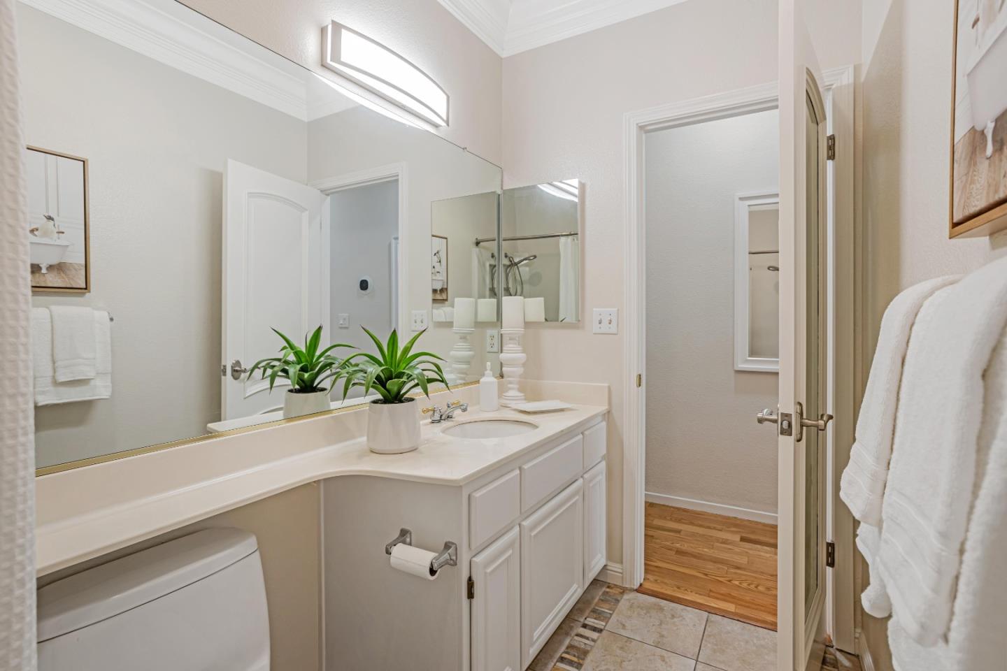 298 Gemstone Way Milpitas, CA 95035 - Photo 23 of 41 a bathroom with a sink a mirror and a shower