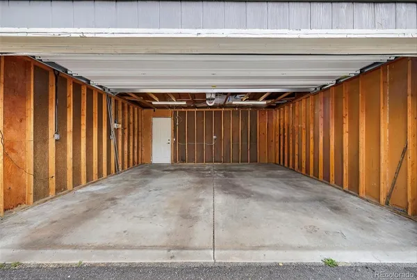 a view of a garage with furniture
