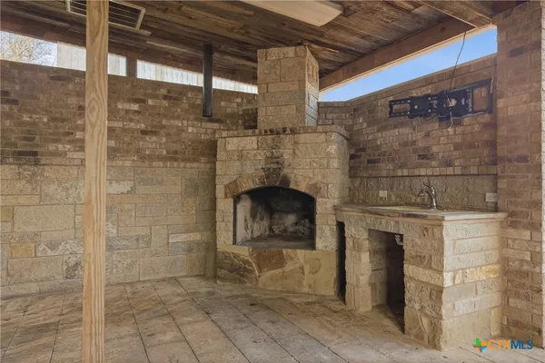 a living room with a fireplace