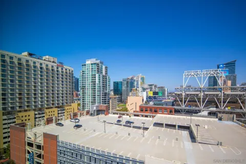 a view of a city with tall buildings