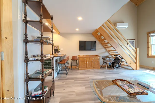 a view of a living room and dining room