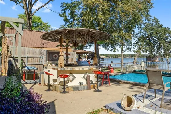an outdoor space with seating