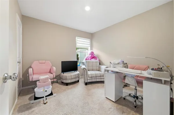 a room with a workspace