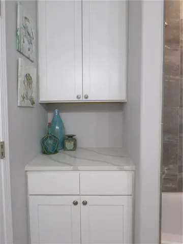 a bathroom with a bathtub