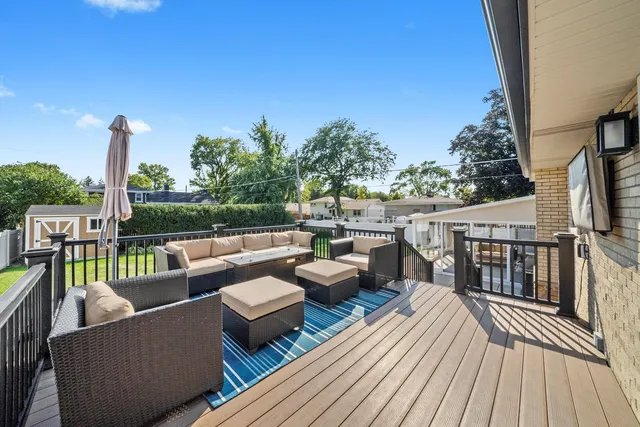 a balcony with furniture