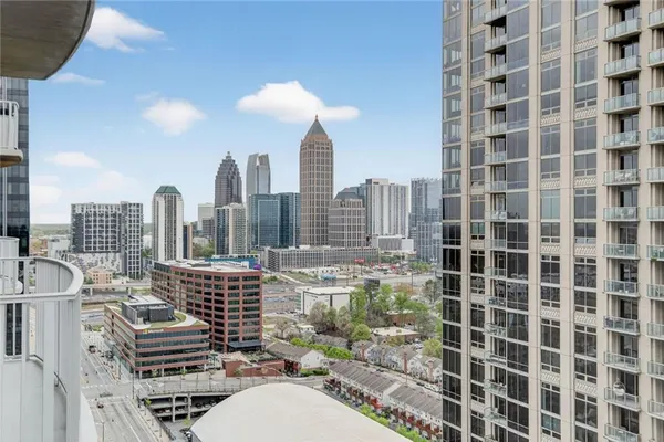 a view of a city with tall buildings