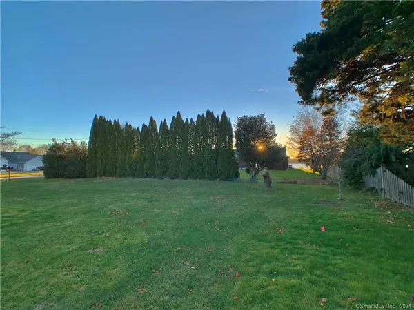 a view of a field of grass and trees
