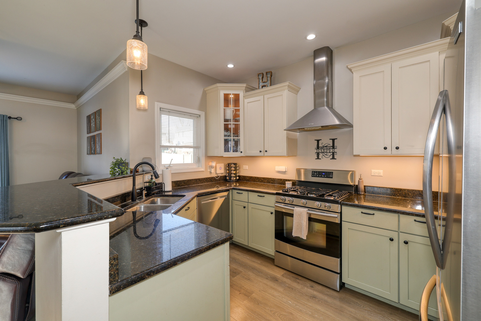 436 West Pierce Street Elburn, IL 60119 - Photo 4 of 28 a kitchen with stainless steel appliances granite countertop a sink a stove and a refrigerator