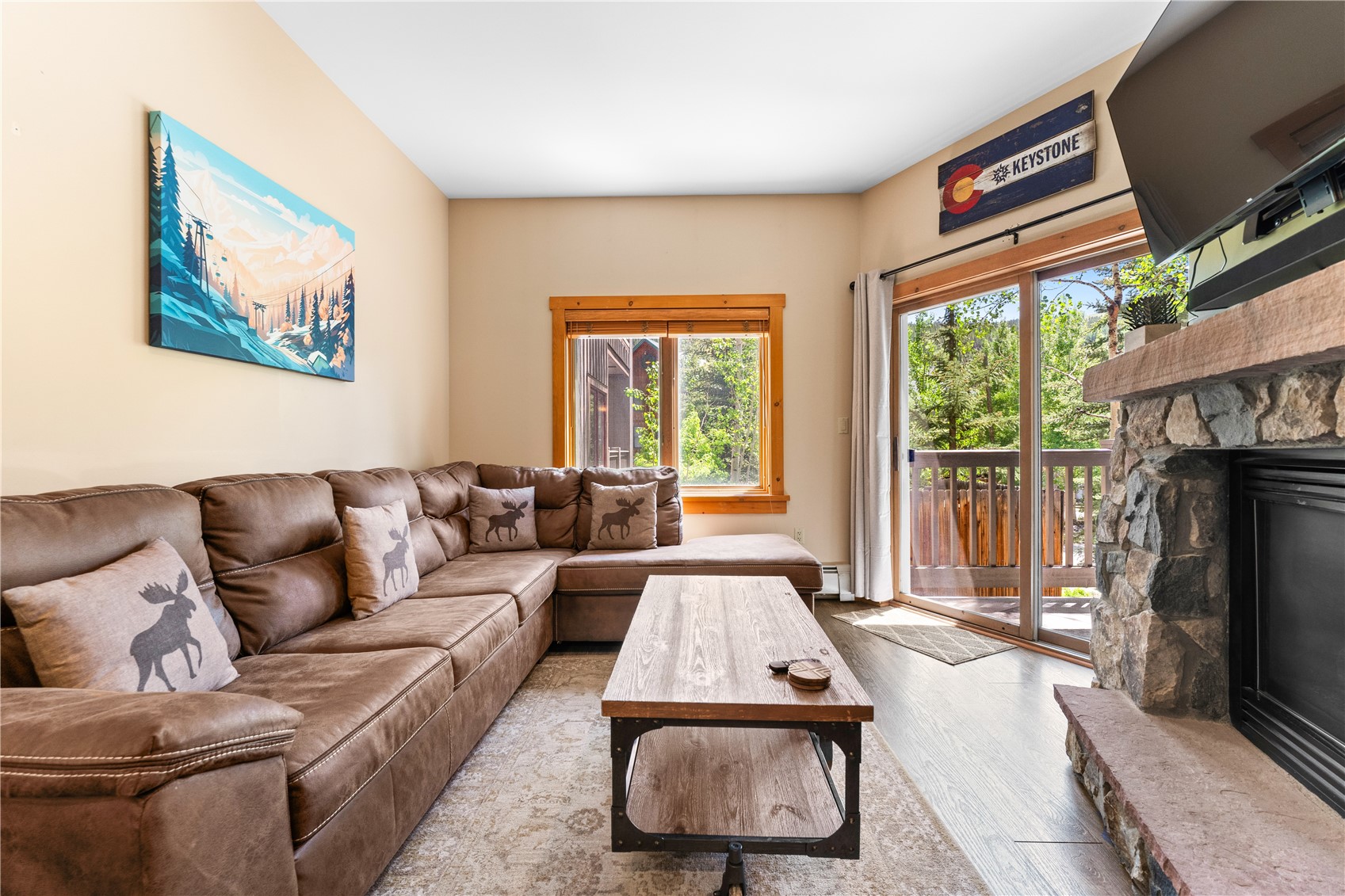 135 Dercum Drive, Unit 8563 Keystone, CO 80435 - Photo 1 of 35 a living room with furniture a flat screen tv and a fireplace