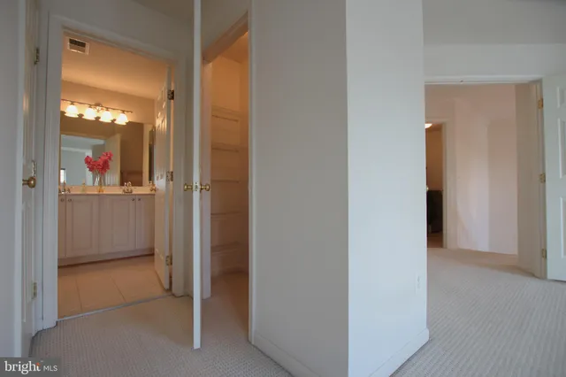 a view of a bathroom from a hallway