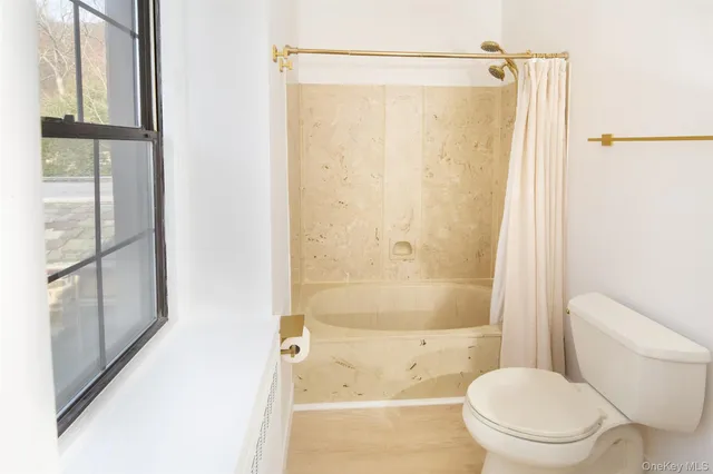 a bathroom with a toilet and a shower