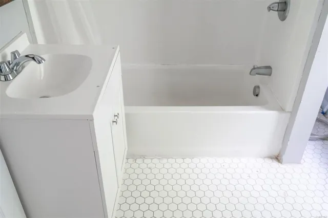 a bathroom with a bathtub