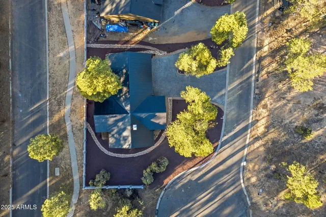 a view of a city with lush green forest