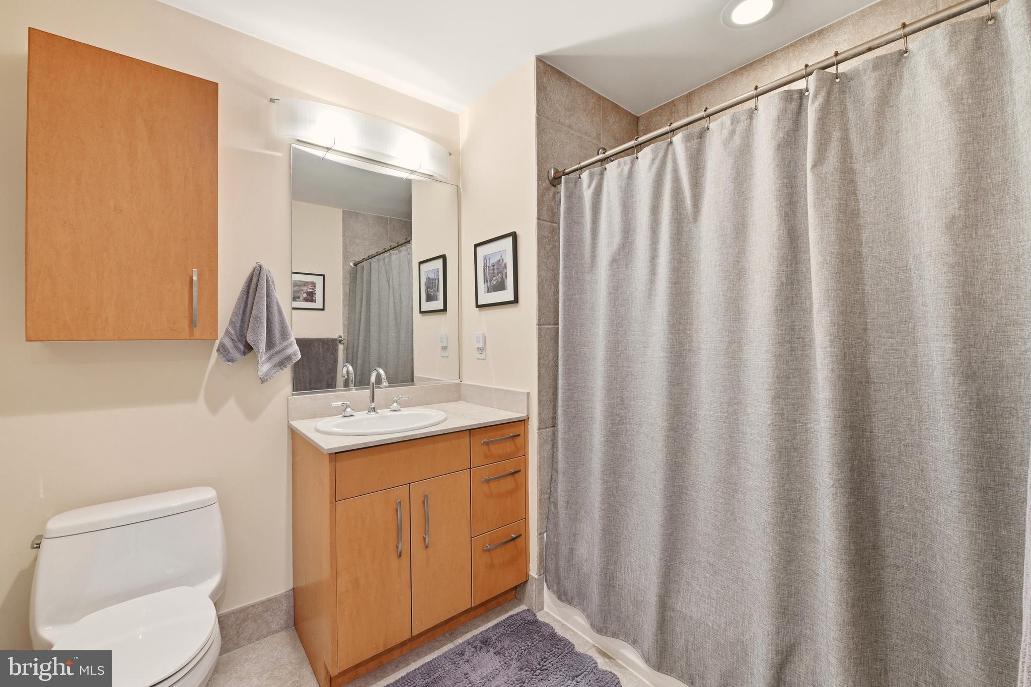 1444 Church Street Northwest, Unit 206 Washington, DC 20005 - Photo 13 of 19 a bathroom with a sink a toilet and shower curtain