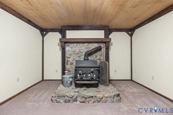 a room with stairs and furniture